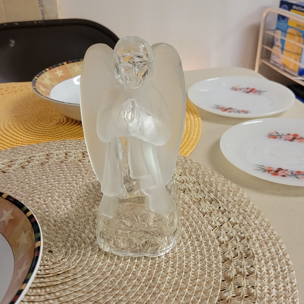 Glass Angel figurine tea light holder